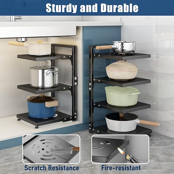 Pot Rack Organizers：CASONNIK 7-Tier Adjustable Heavy Duty Pan Organizer Rack - Image 7
