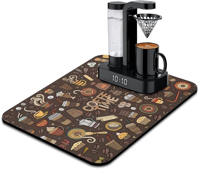 Coffee Bar Mat Accessories for Countertop Super Absorbent Anti-Slip Silicone by Kuyig+Home