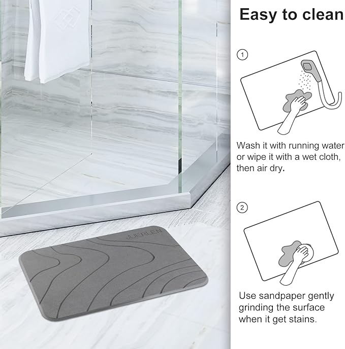 JUERLEN 2 Pack Diatomaceous Earth Shower Mat, Stone Bath Mat, Nonslip Super - Image 5