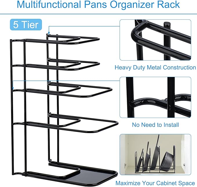 Toplife 2 Pack Heavy Duty Pan Organizer, 5 Tier Pot and Pan Organizer Rack - Image 8