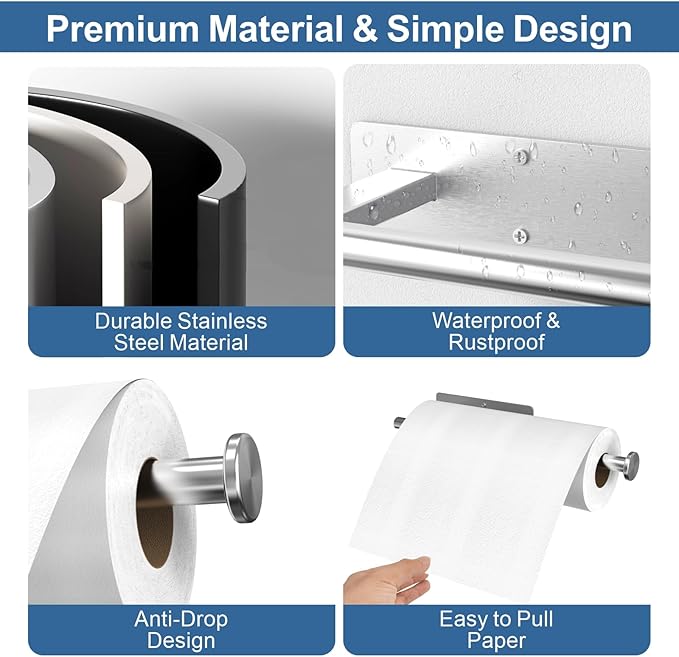 CUXIXA Paper Towel Holder Under Cabinet, Upgraded Adhesive Paper Towel Holder - Image 4