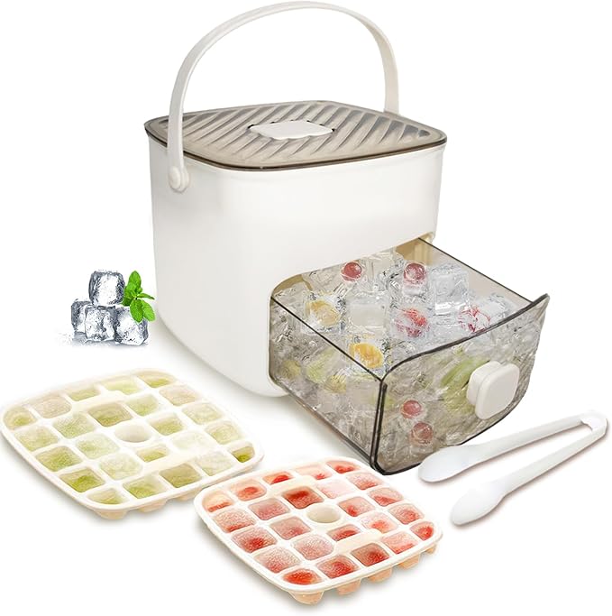 Ice Cube Tray for freezer with 2 Trays and Ice Storage Bin Tweezers, 48 Grid by MIWOGA