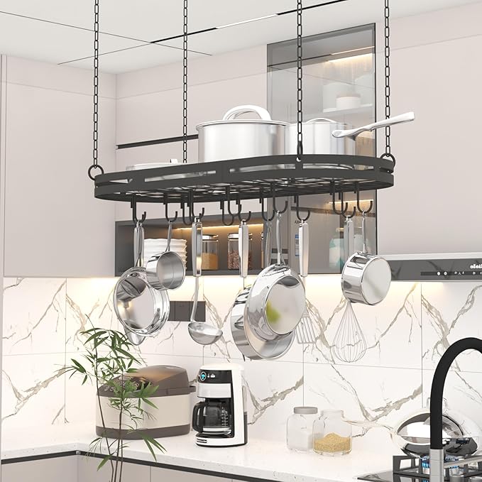 33” Hanging Pot Rack Ceiling Mount, Oval Pots and Pans Hanging Rack, Ceiling - Image 7