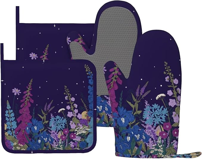 Wildflowers Florals Oven Mitts Pot Holders Set Silicone Heat Resistant by LONSANT