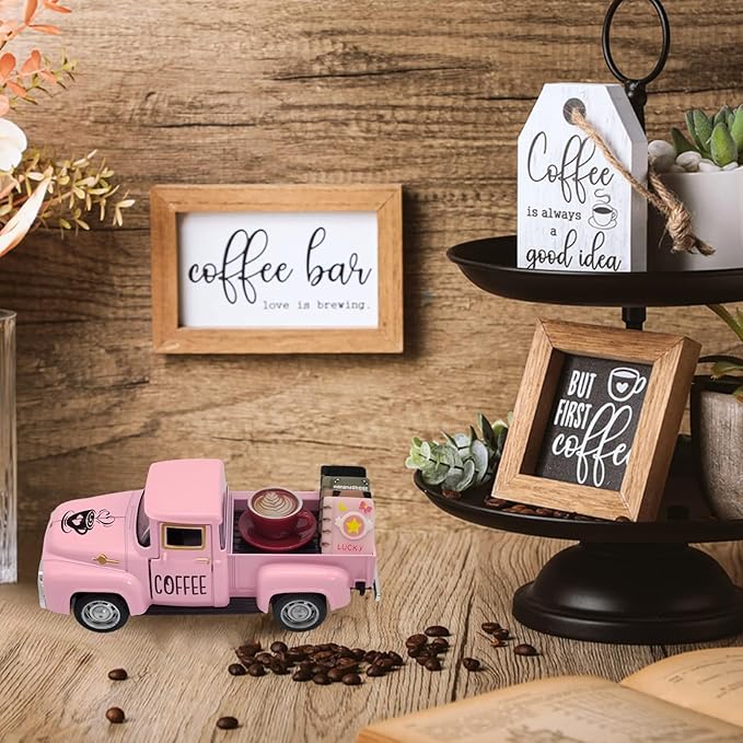 Coffee Bar Decor Vintage Mini Metal Pickup Truck Decor - Image 2
