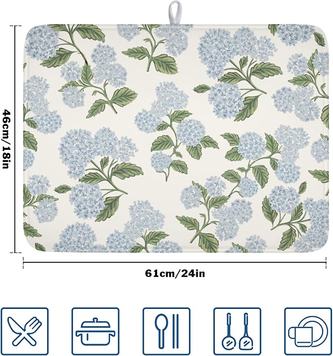 Blue Hydrangea Floral Dish Drying Mat - Image 2