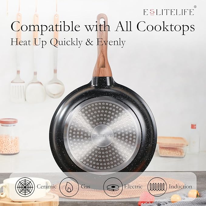 ESLITE LIFE Nonstick Cookware Sets, Compatible - Image 4