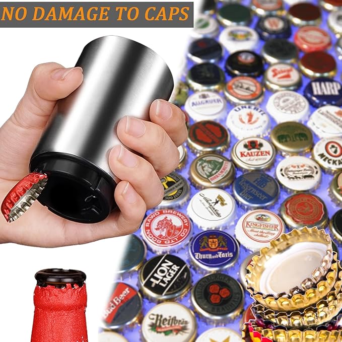 2PCS Pop-the-Top Beer Bottle Opener, Metal Automatic Magnetic Glass Bottle Cap - Image 5
