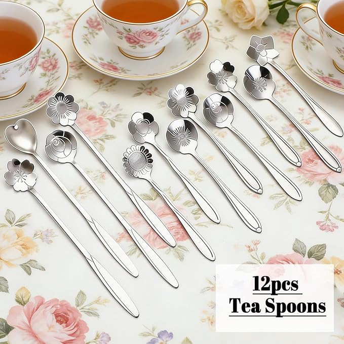 12 Pcs Flower Coffee Tea Spoons Set - Image 7