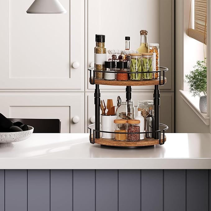 HOOBRO Lazy Susan Organizer Spice Rack, 2-Tier Height Adjustable Rotating Spice - Image 7