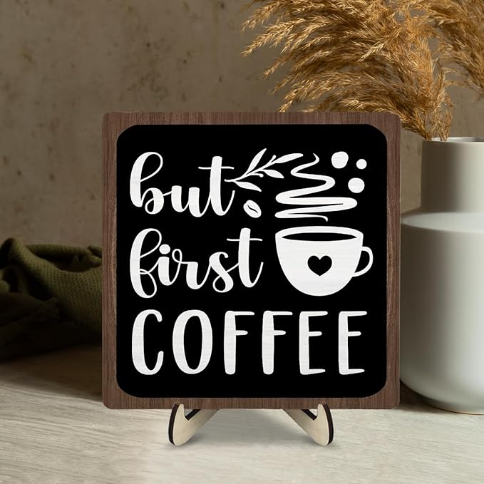 Vintage Coffee Bar Wooden Plaque Desk Sign, Farmhouse Wood Plaque Tabletop Decor - Image 5