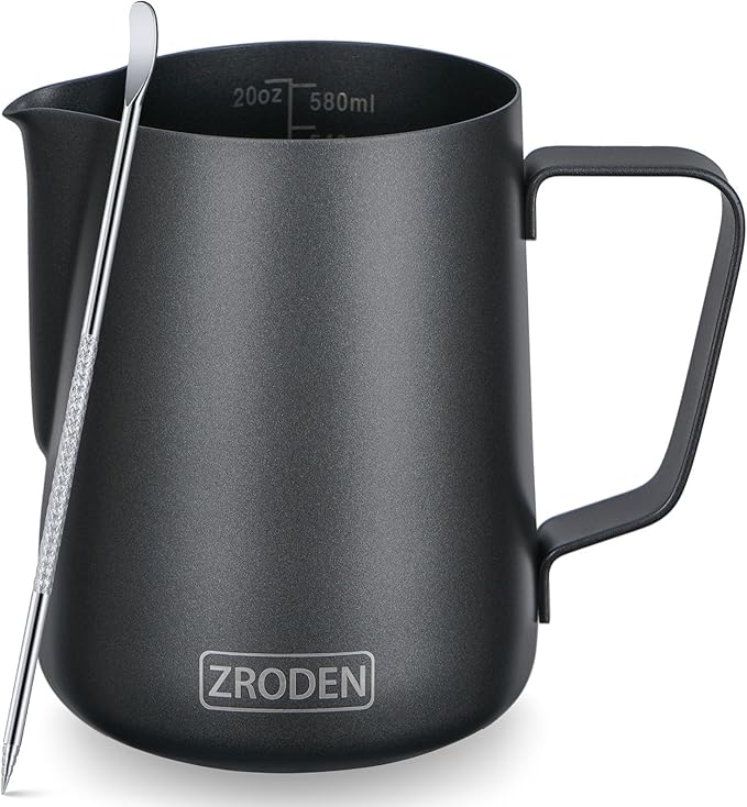 Milk Frothing Pitcher, 20oz Espresso Steaming Pitchers Stainless Steel by Zroden