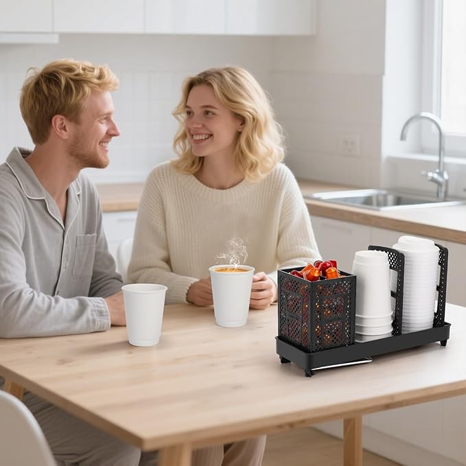 Coffee Cup Dispenser with Straws Holder, Plastic Coffee Cup and Lid Holder - Image 5