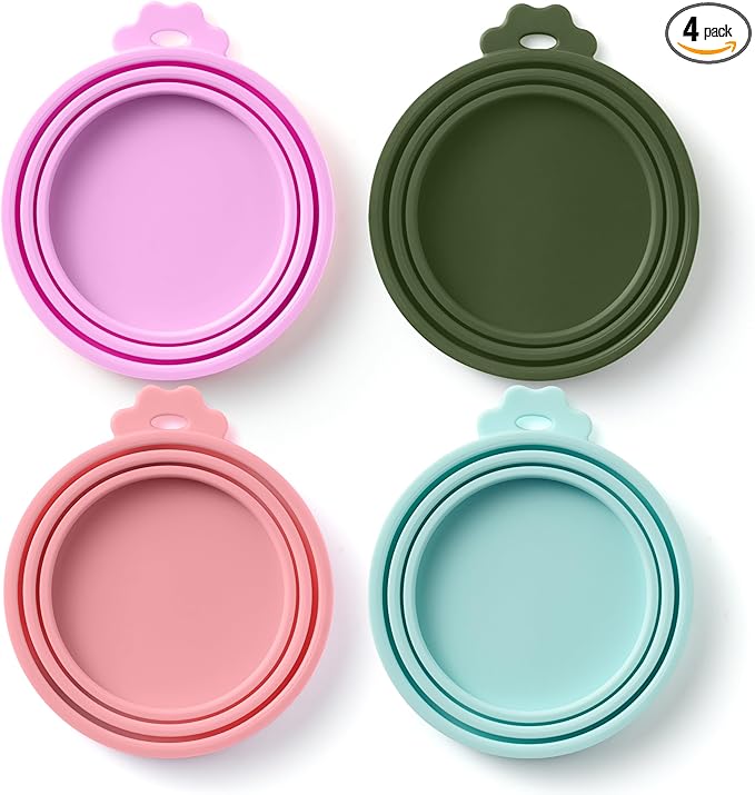 4 Pack Universal Pet Food Can Covers Lids by BasicHaus