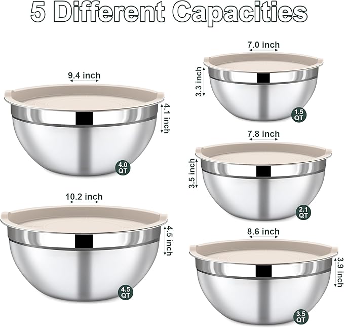 5 Piece Stainless Steel Mixing Bowls - Image 2