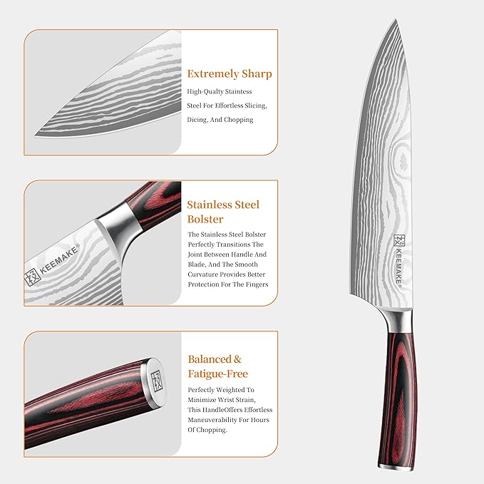 KEEMAKE Kitchen Knife Set, Ultra Sharp Chef Knife Set 7-Piece, High Carbon - Image 4
