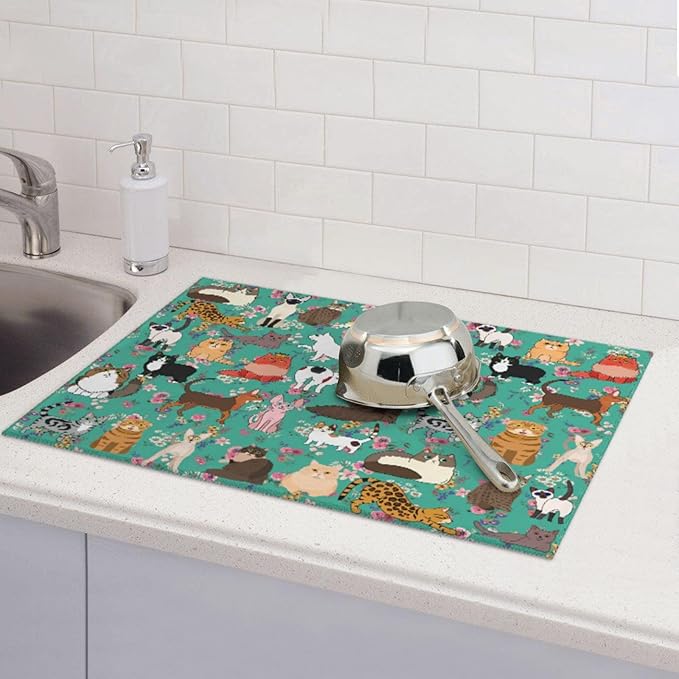 Cat Dish Drying Mat For Kitchen Microfiber Drying Mats Absorbent Reversible - Image 7