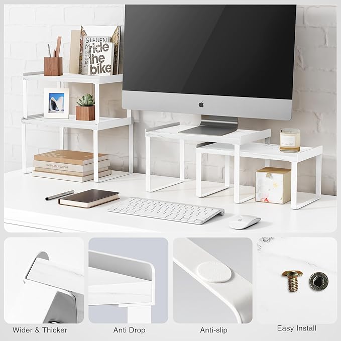 Goozii White Marble Kitchen Counter Shelf Organizer, Modern Dish Plate Organizer - Image 5