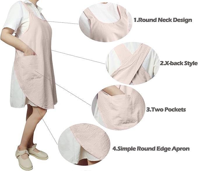 Cotton Cross Back Aprons Solid Color Cooking Kitchen Garden Smock - Image 5