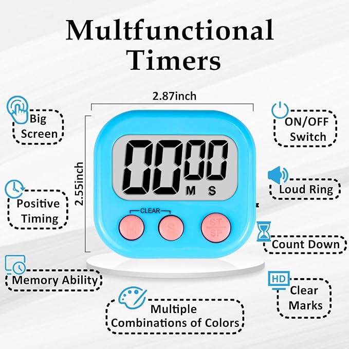 ZILLEEN 6 Pack Kitchen Timers for Cooking Digital Classroom Timers for Kids - Image 7