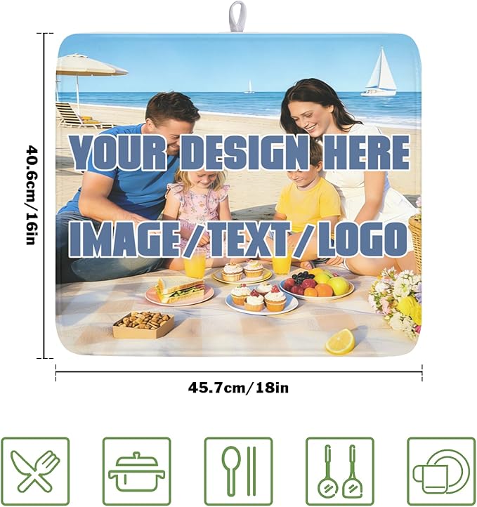 Custom Dish Drying Mat for Kitchen Counter Design Your Photo Text Business Logo - Image 2