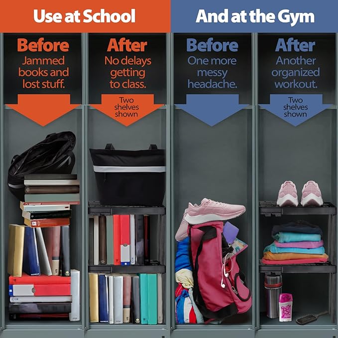 Piffny 2 Pack Locker Organizer Shelf, Adjustable Width and Height, and Gym - Image 3