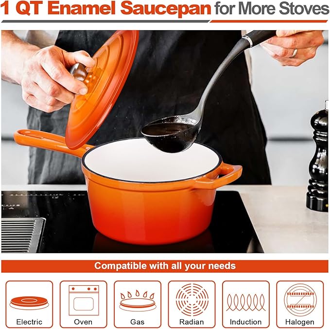 HaSteeL 1 QT Cast Iron Saucepan, Mini Enamel dutch oven - Image 3