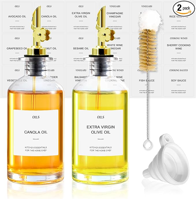 Olive Oil Dispenser Bottle for Kitchen - 350ml Glass Oil & Vinegar Cruet Set - by Unknown