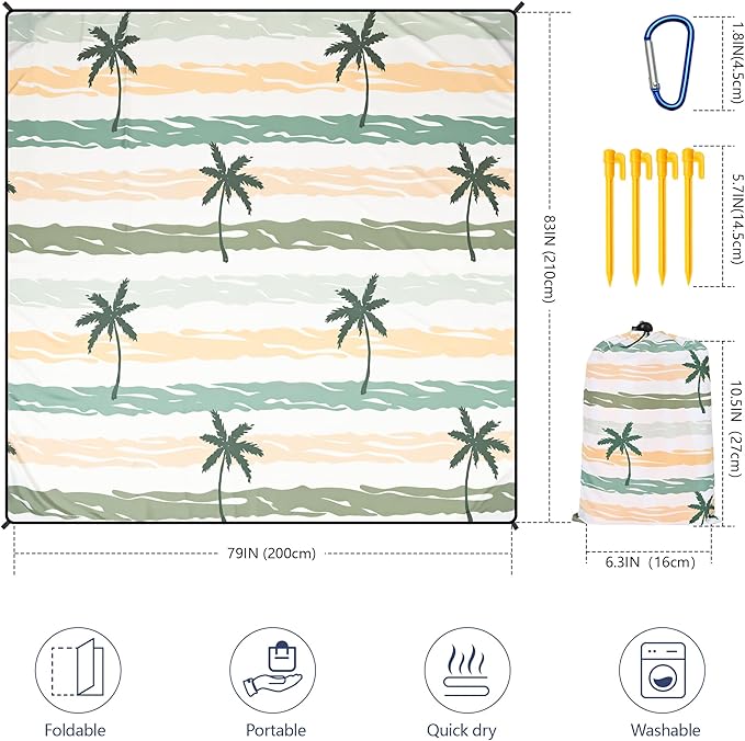 HIHOHO Beach Blanket Waterproof Sandproof Extra Large Beach Mat 79" X - Image 2
