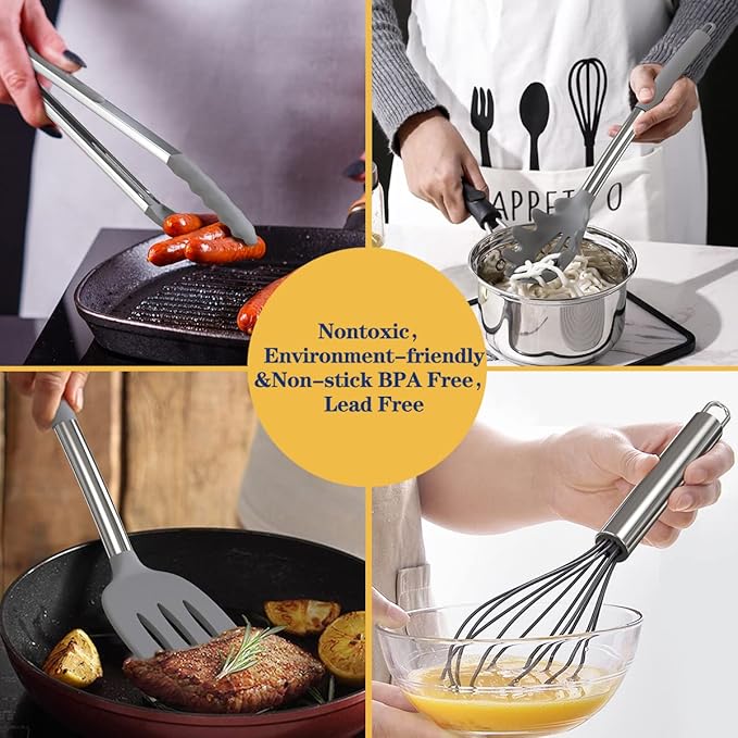 Silicone Cooking Utensil Set, Fungun Non-stick Kitchen Utensil 24 Pcs Cooking - Image 5