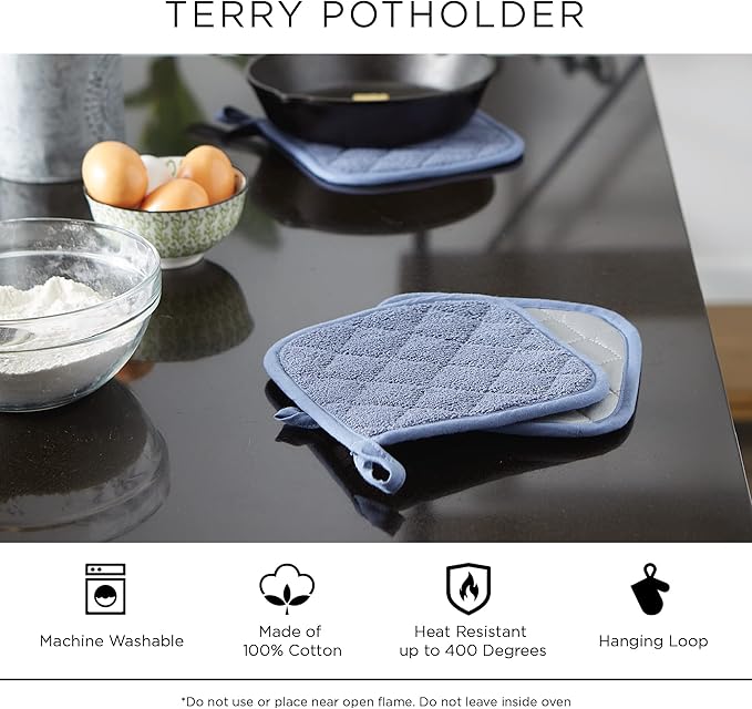 DII Basic Terry Collection Quilted 100% Cotton, French Blue, 3 Piece - Image 7