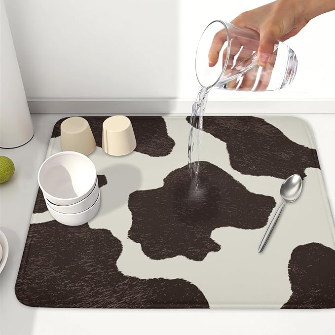Milk Cow Drying Mat 18x16 Inch, Cattle Fur Farmhouse Dish Drainer Mats Summer - Image 6