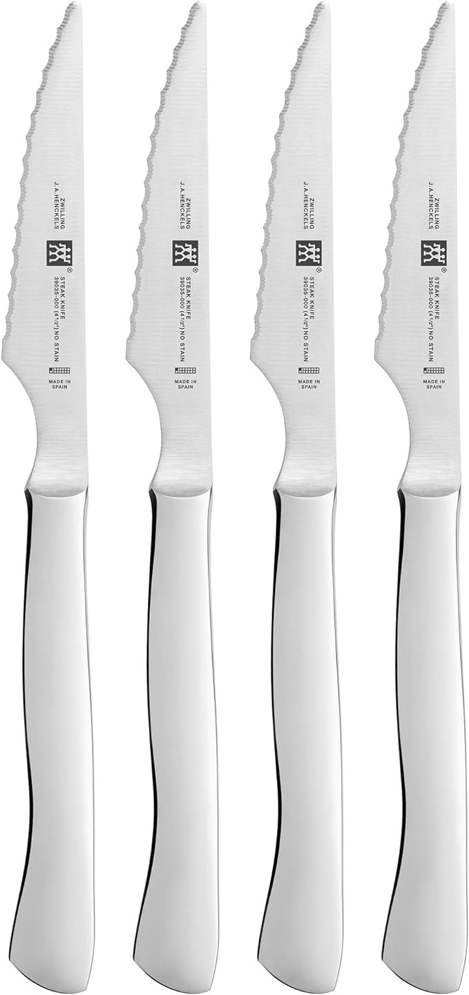 ZWILLING 4-pc Stainless Steel Serrated Steak Knife Set, made in Spain by Zwilling