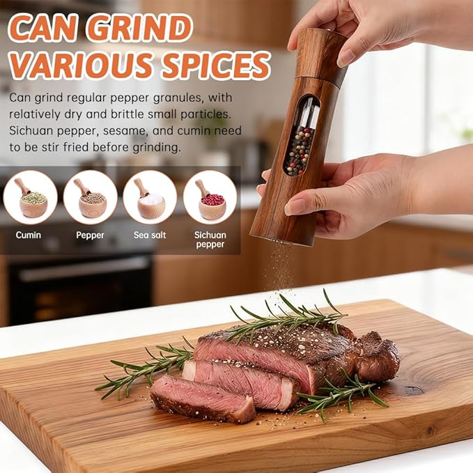 2Pack Wooden Salt and Pepper Grinder Set, 8-Inch Refillable Manual Salt and - Image 7