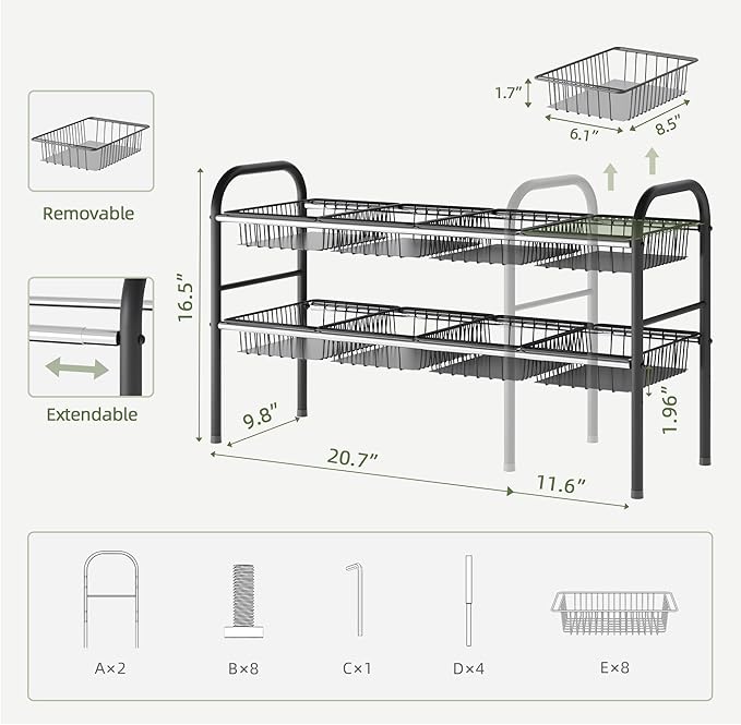 NETEL Under Sink Organizers and Storage, 2 Tier Expandable Under Cabinet - Image 3
