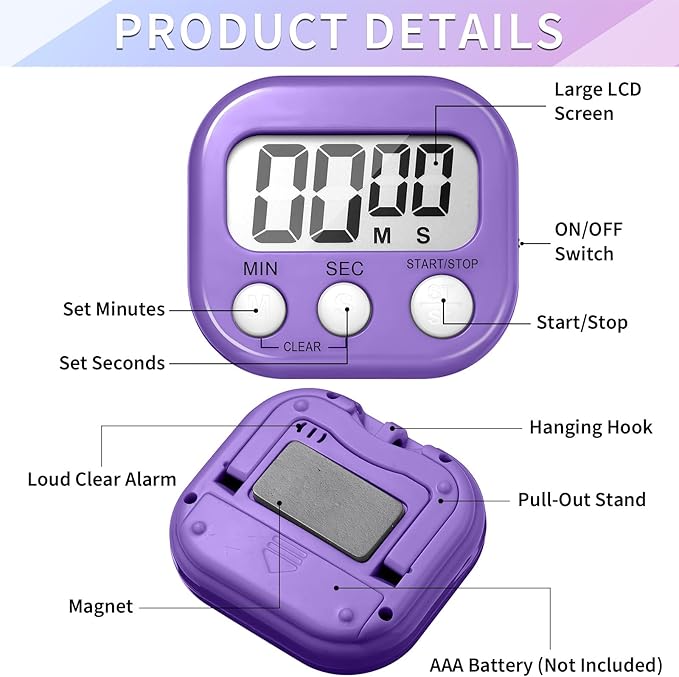 Macarrie 48 Pcs Digital Kitchen Timer Bulk Small Magnetic Backing Stand Timer - Image 3