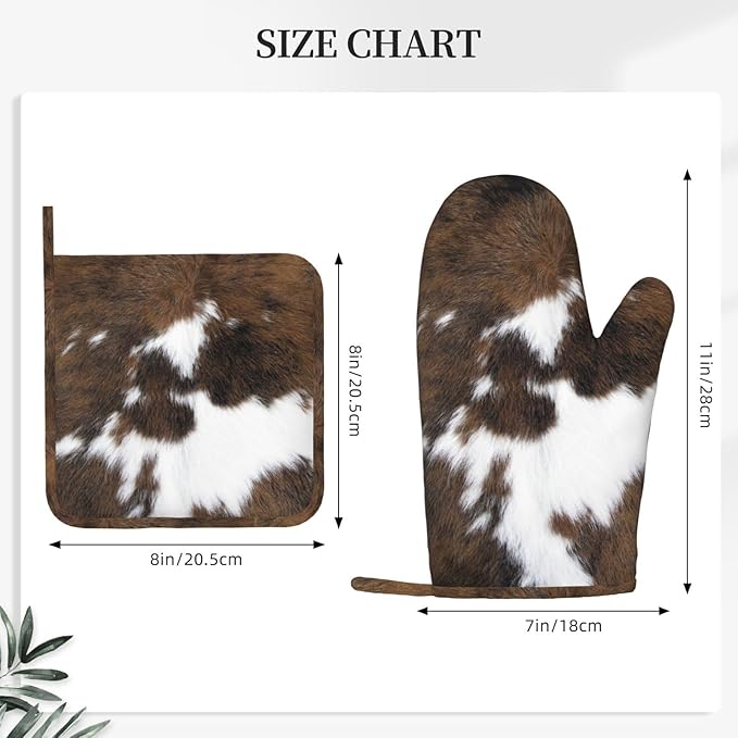 Cow Print Oven Mitts and Pot Holders Set of 4 Silicone Brown Cowhide Kitchen - Image 3