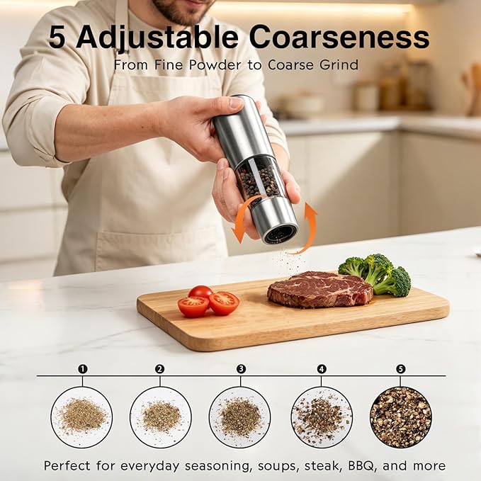 StarOcean Electric Salt and Pepper Grinder Set, Automatic Gravity Grinder - Image 6