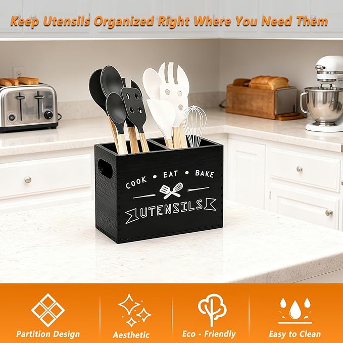 Small and Durable Wood Kitchen Utensil Holder - Image 4