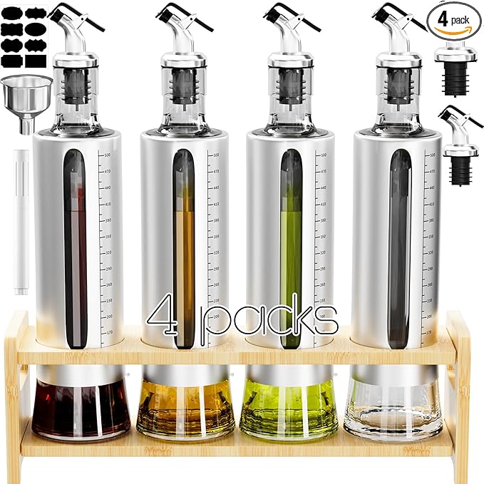SINYWAY Oil Dispenser Bottle, 4 Pack Glass Olive Oil Dispenser Bottle by SINYWAY