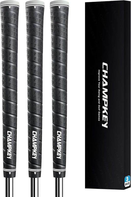 ++Champkey CHAMPKEY 3 Pack WRAP-Y Rubber Golf Grips - High Feedback and Traction Golf Club Grips（Do Not Includes Solvent and Grip Remove Kit）