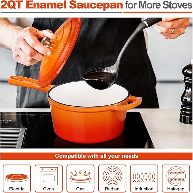 HaSteeL 2 QT Cast Iron Saucepan, Mini Enamel Dutch Oven - Image 4