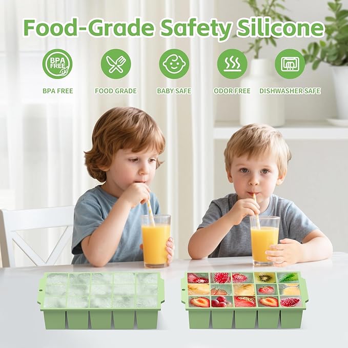 Silicone Ice Cube Tray with Locks Lids, Easy Release Flexible 15 Square Ice - Image 3