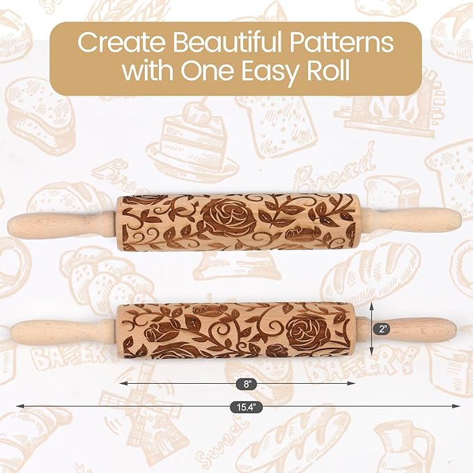 Floral Rose Embossed Rolling Pin - Image 3