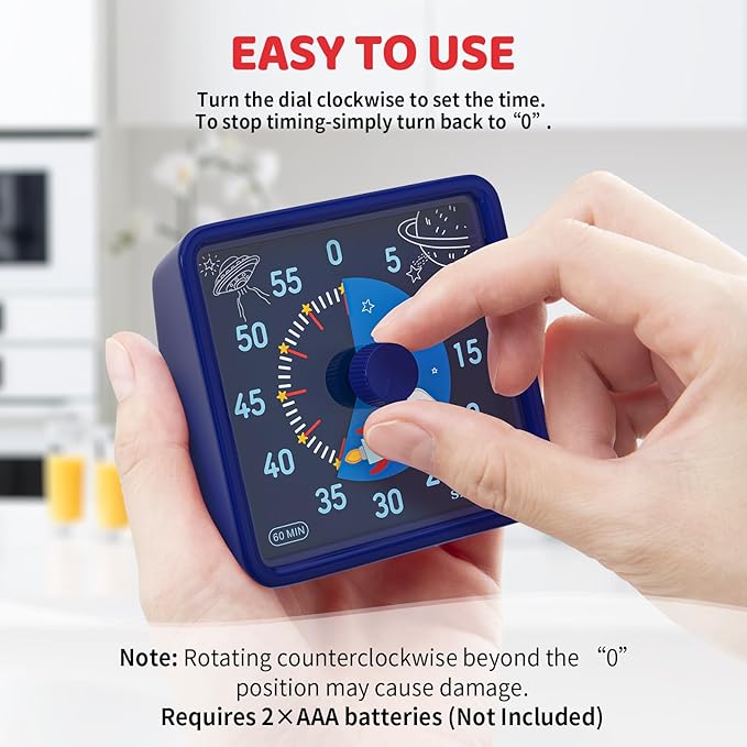 Secura 60-Minute Visual Timer for Kids, Time Clocks, Countdown Timer for Office - Image 3
