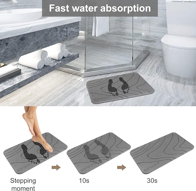 JUERLEN 2 Pack Diatomaceous Earth Shower Mat, Stone Bath Mat, Nonslip Super - Image 4