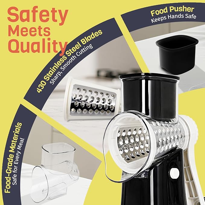 5-in-1 Rotary Cheese Grater Hand Crank, Vegetable Slicer Shredder - Image 6