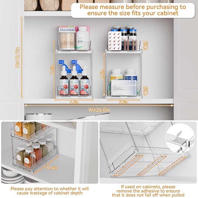 Yieach 4 Set Bathroom Organizers and Storage, 2 Tier Clear Under Sink Organizer - Image 3