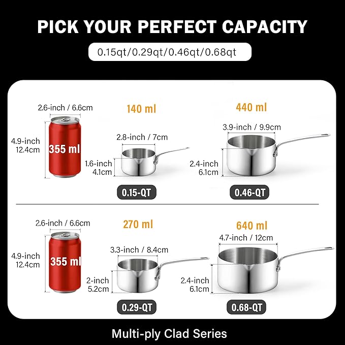 Cooks Standard Stainless Steel Butter Warmer Pot Set, 0.15/0.29/0.46/0.68 QT - Image 2
