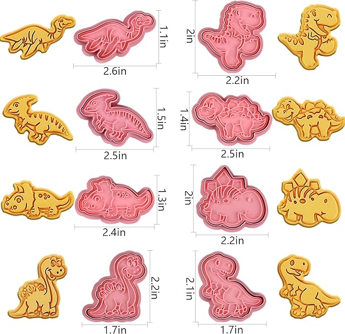 Dinosaur Cookie Cutters With Plunger Stampers Set, 8 Piece 3D Dinosaur - Image 3